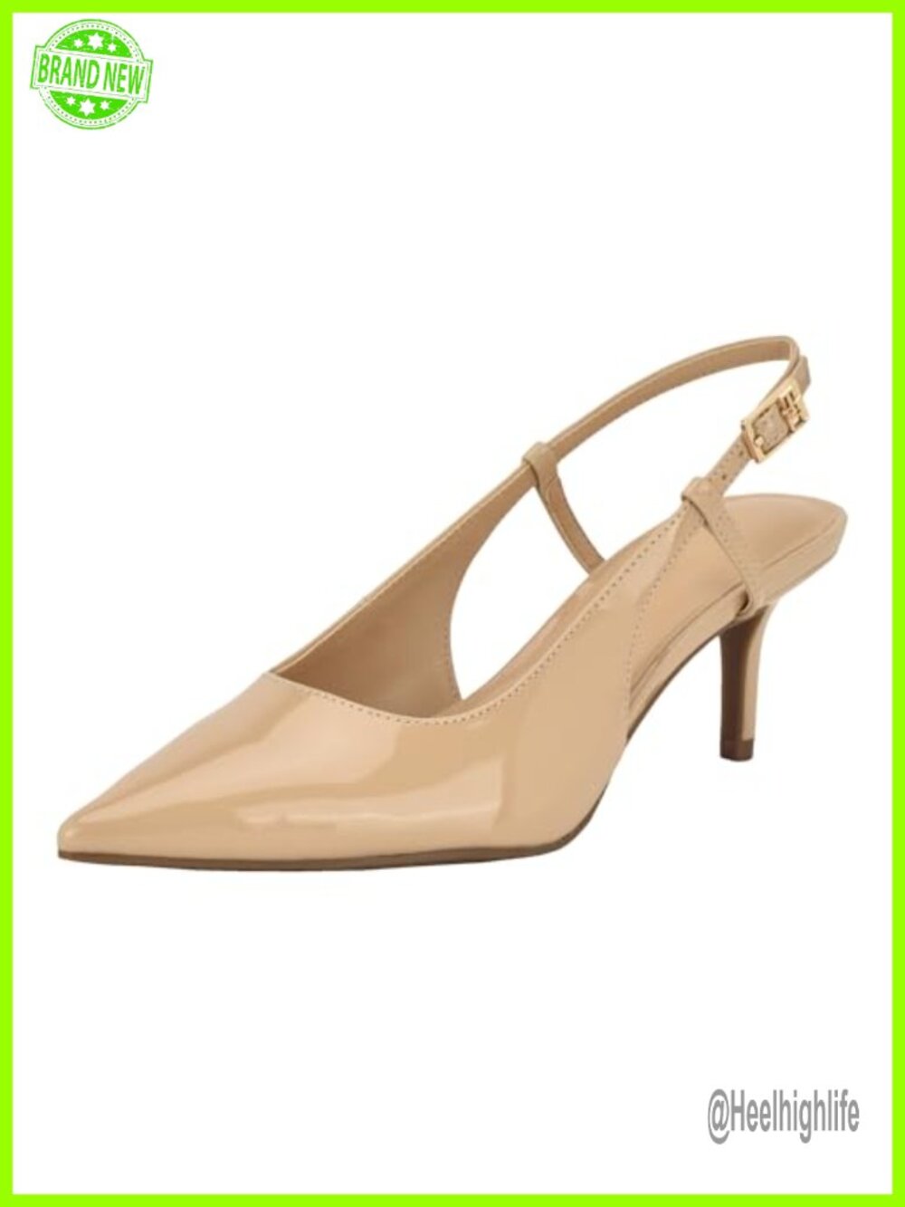 Pointy Toe Kitten Heel Slingback Pump Faux Patent Leather